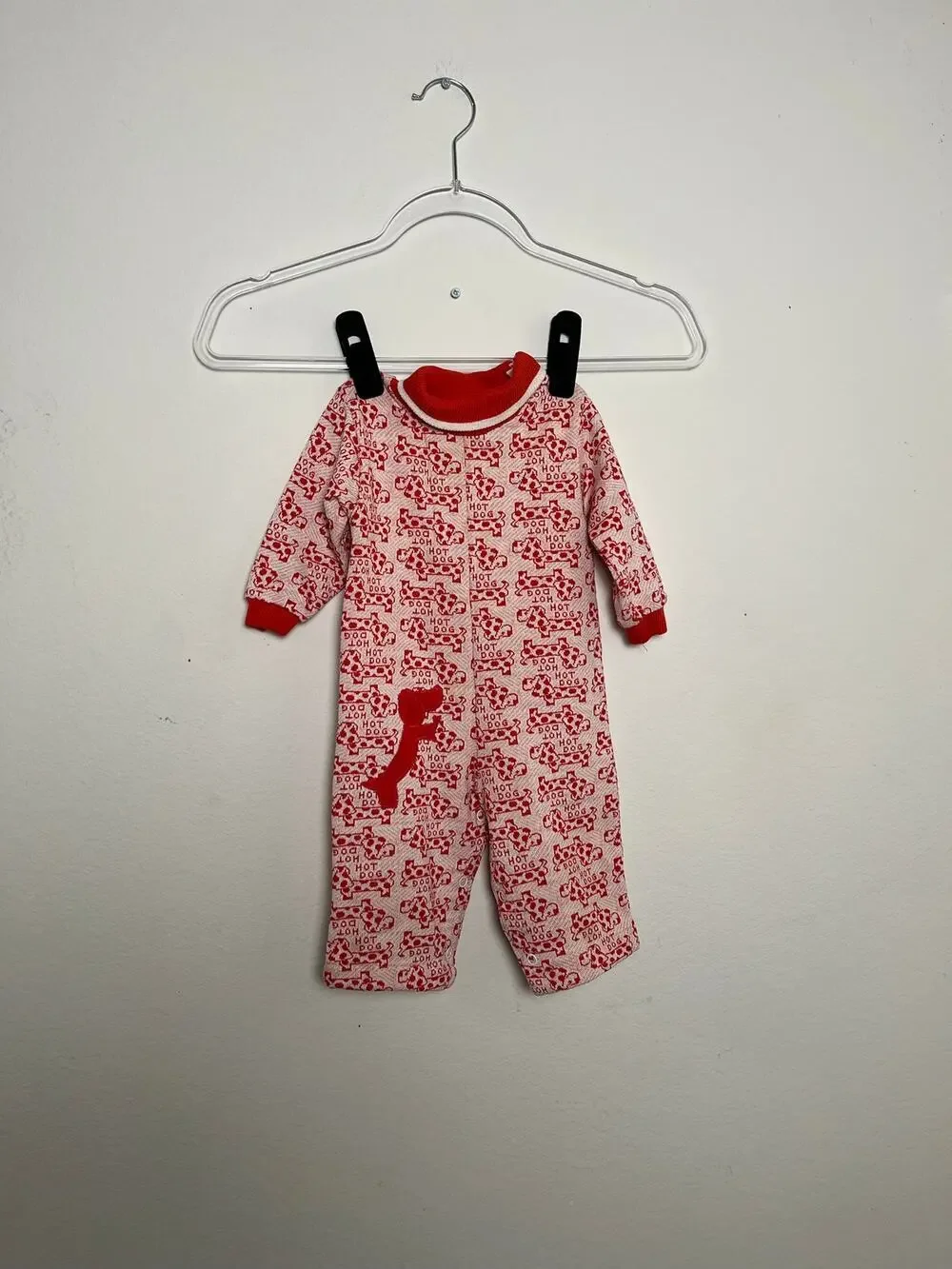 Vintage Health-tex Baby Red White Hot Dog Dachshund Print Coverall 12M USA Made